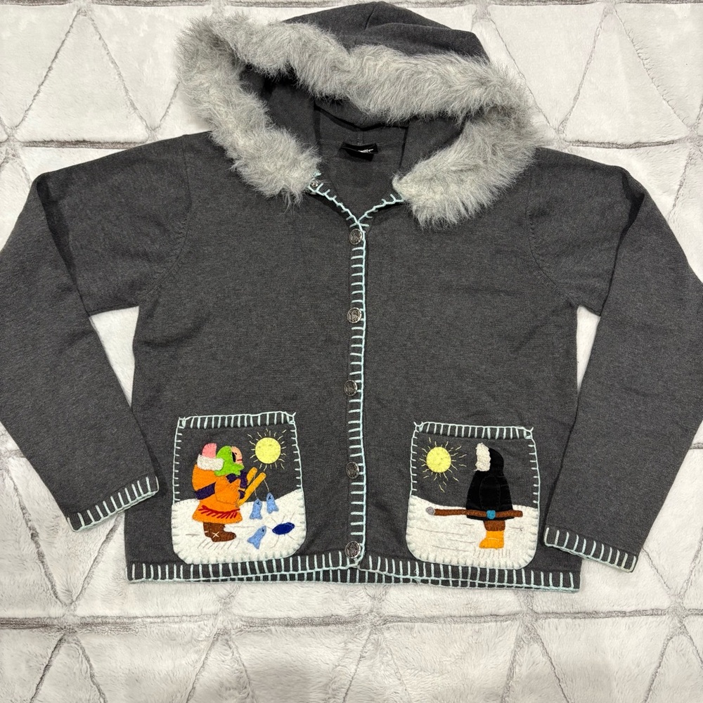 90's Eskimo Alaskan Winter Snap Button Shirt Sz Small Vintage Festive Ugly